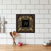 Gold Owl Compass Monogram Art Deco Ceramic Tile タイル