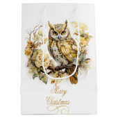 Gold Owl On A Branch Christmas ミディアムペーパーバッグ (裏面)