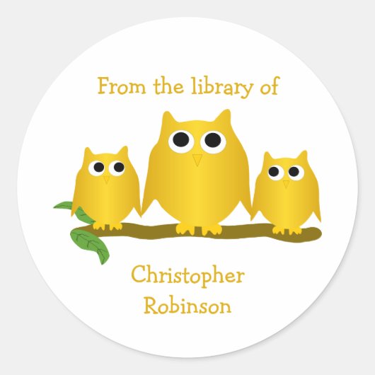 Gold Owls Design Bookplate ラウンドシール (正面)
