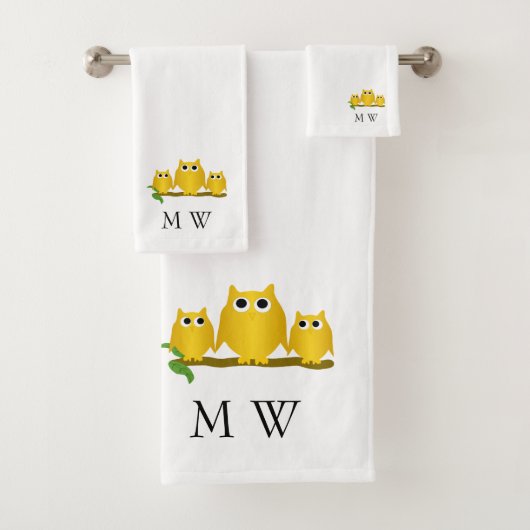 Gold Owls Design Monogrammed バスタオルセット (インサイチュ)