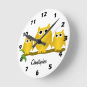 Gold Owls Design Personalised ラウンド壁時計 (傾斜)