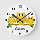 Gold Owls Design Personalised ラウンド壁時計 (正面)