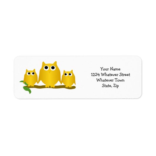 Gold Owls Design Return Address ラベル (正面)