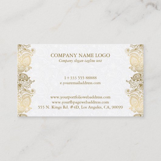 Gold paisley border on white wedding planner 名刺 (裏面)
