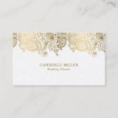 Gold paisley border on white wedding planner 名刺 (正面)