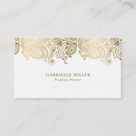 Gold paisley border on white wedding planner 名刺 (正面)