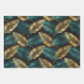 Gold Palm Leaves with Teal and Black Abstract ラッピングペーパーシート (正面3)