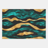 Gold Palm Leaves with Teal and Black Abstract ラッピングペーパーシート (正面2)