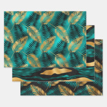 Gold Palm Leaves with Teal and Black Abstract