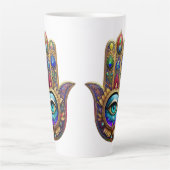 Gold Peacock Colors Hamsa Green Sapphire Third Eye カフェラテマグ (正面)