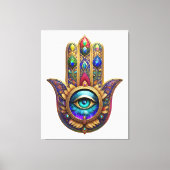 Gold Peacock Colors Hamsa Green Sapphire Third Eye キャンバスプリント (正面)