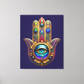 Gold Peacock Colors Hamsa Green Sapphire Third Eye キャンバスプリント (正面)