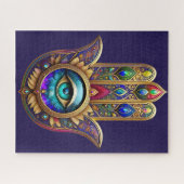 Gold Peacock Colors Hamsa Green Sapphire Third Eye ジグソーパズル (横)