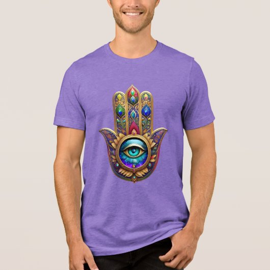 Gold Peacock Colors Hamsa Green Sapphire Third Eye トライブレンドＴシャツ (正面)