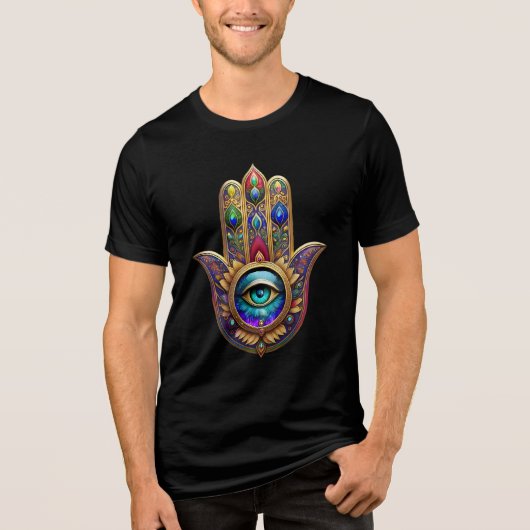 Gold Peacock Colors Hamsa Green Sapphire Third Eye トライブレンドＴシャツ (正面)