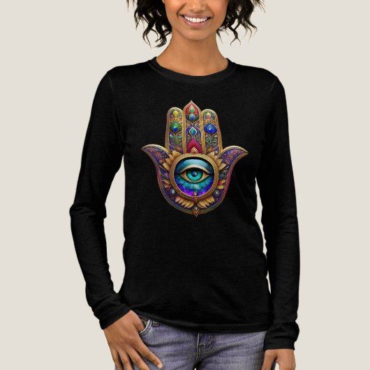 Gold Peacock Colors Hamsa Green Sapphire Third Eye トライブレンドＴシャツ (正面)