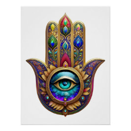Gold Peacock Colors Hamsa Green Sapphire Third Eye ポスター