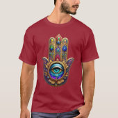 Gold Peacock Colors Hamsa Green Sapphire Third Eye Tシャツ (正面)