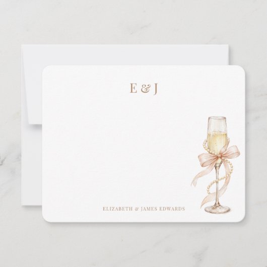 Gold Pearls and Prosecco Elegant Couple Monogram ノートカード (正面)