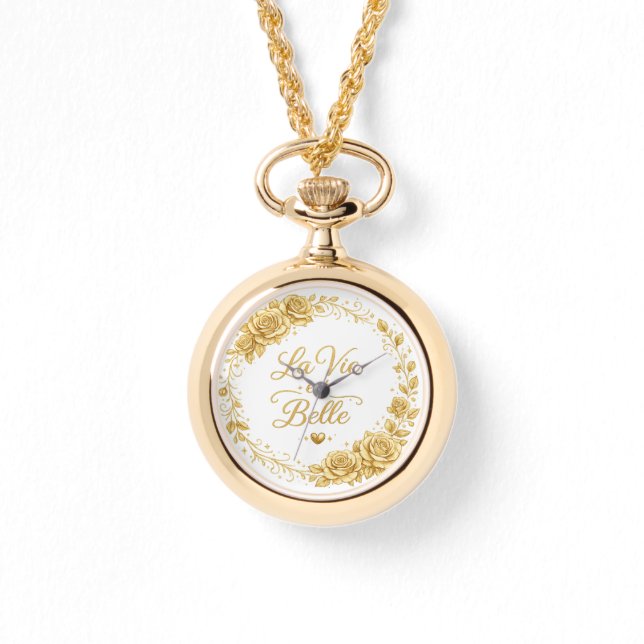 Gold pendant watch "La Vie Belle" with a luxurious 腕時計 (正面)