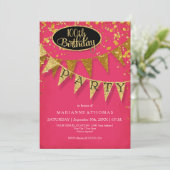 Gold Pennant Any Year Pink Birthday Confetti 招待状 (スタンド正面)