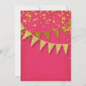 Gold Pennant Any Year Pink Birthday Confetti 招待状 (裏面)