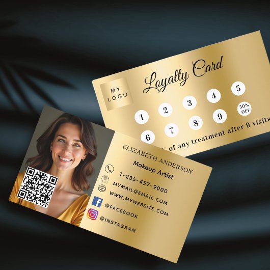 Gold photo business logo QR code loyalty card ロイヤリティカード