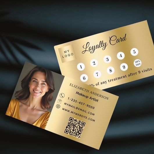 Gold photo business logo QR code loyalty card ロイヤリティカード