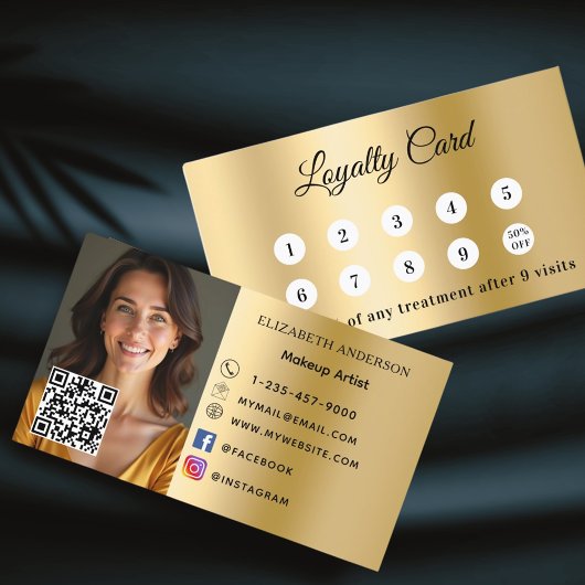 Gold photo business QR code loyalty card ロイヤリティカード