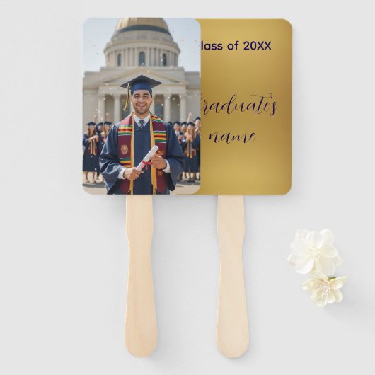 Gold Photo Personalized Graduation Fan ハンドファン (正面&裏面)