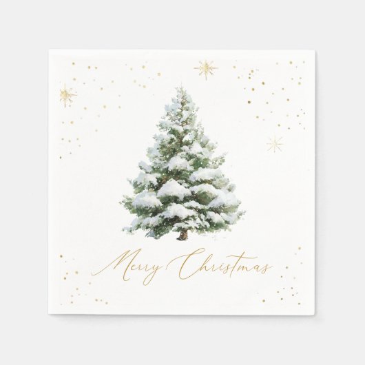 Gold & Pine Tree Christmas スタンダードカクテルナプキン (正面)