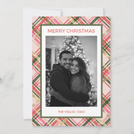 Gold & pink Christmas plaid flat Holiday Card シーズンカード