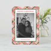 Gold & pink Christmas plaid flat Holiday Card シーズンカード (スタンド正面)