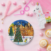 Gold Pink Christmas Winter Ice Skating  ペーパープレート (パーティー)