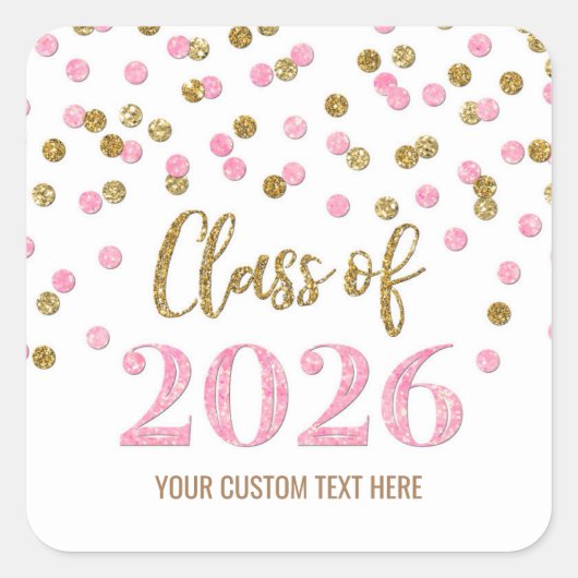 Gold Pink Confetti Graduation 2026 Square Sticker スクエアシール (正面)