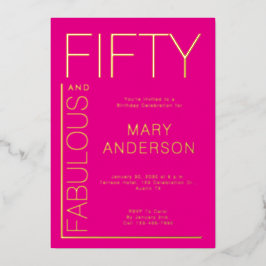 Gold Pink Fifty and Fabulous 50th Birthday Party 箔招待状