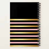 Gold & Pink Striped Notes Journal Custom Name Book ノートブック (裏面)