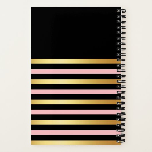 Gold & Pink Striped Notes Journal Custom Name Book ノートブック (裏面)