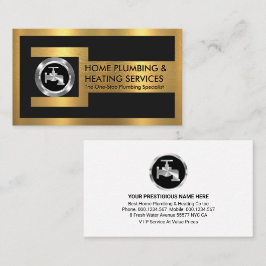 Gold Pipe Wrench On Silver Steel Faucet Nut 名刺 (正面/裏面)