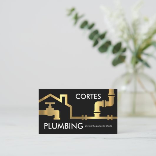 Gold Pipes Building Frame Plumber Service 名刺 (スタンド正面)