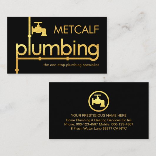 Gold Plumber Plumbing Pipeline Signage 名刺 (正面/裏面)