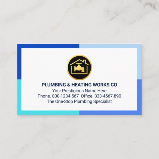 Gold Plumbing Icons On Blue Frame 名刺 (裏面)