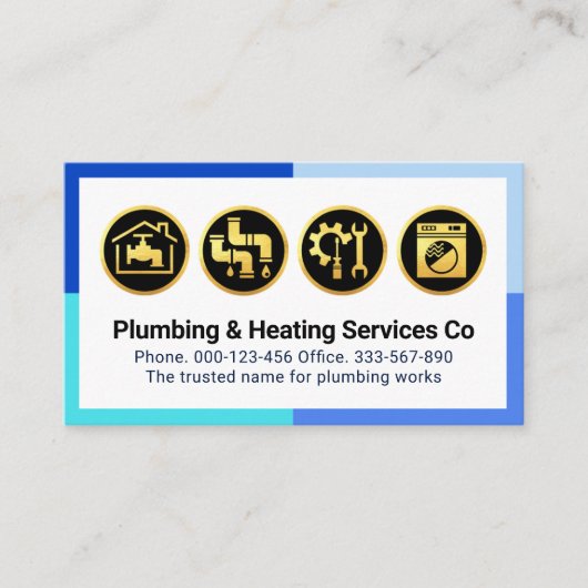Gold Plumbing Icons On Blue Frame 名刺 (正面)