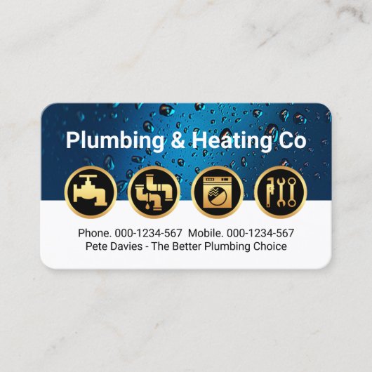 Gold Plumbing Icons on Waterdrop Layer 名刺 (正面)