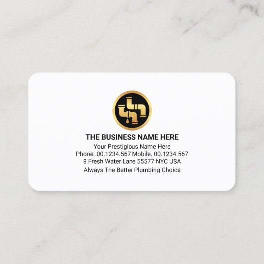 Gold Plumbing Icons on Waterdrop Layer 名刺 (裏面)