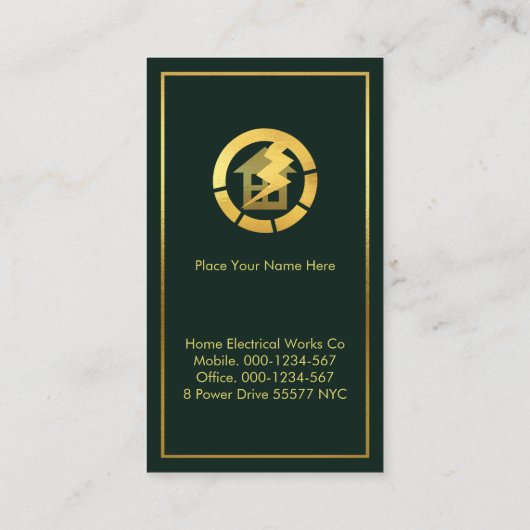 Gold Power Lightning On Stunning Green Borders 名刺 (裏面)