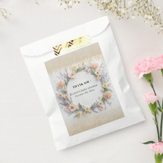 Gold Pressed Wildflower in Bloom Baby Shower フェイバーバッグ (封をした状態)