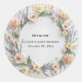 Gold Pressed Wildflower in Bloom Baby Shower ラウンドシール (正面)