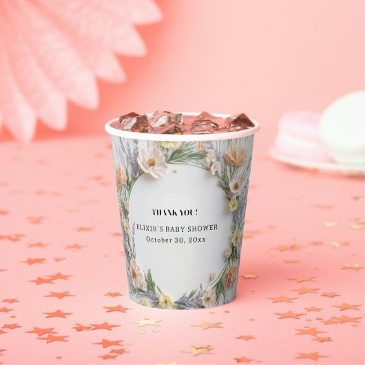 Gold Pressed Wildflower in Bloom Baby Shower 紙コップ (インサイチュ)