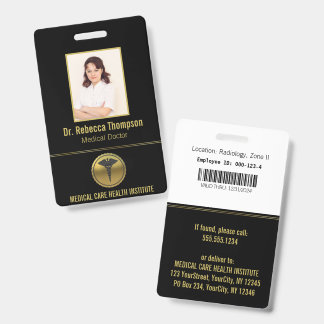 Gold Professional Medical Caduceus Emblem Photo ID バッジ